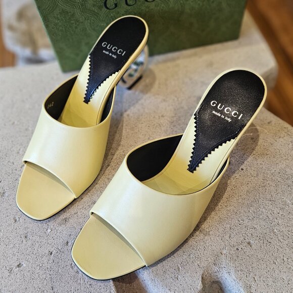 Gucci Interlocking G Heel Sandal 772569 C9D00 - 7412 Light Yellow Size 36+ - Picture 5 of 13